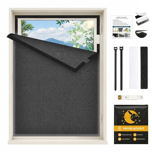 Upgrade Blackout Blind, 200 x 150cm Portable Blackout Blinds Stick on, Blackout Curtain for Window with Wrinkle-Free Linen Material, Complete Darkness, Heat & Cold Resistant for Bedroom Travel RV
