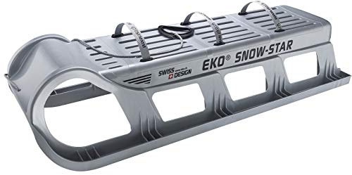 EKO® Snow-Star 120 Schlitten Silber – 3-Sitzer Familienschlitten mit Edelstahlkufen, robuster Rodel aus Kunststoff, 150 kg Traglast, kältebeständig bis −50 °C