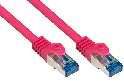 Good Connections Cat.6A Ethernet LAN Patchkabel mit Rastnasenschutz RNS, S/FTP, PiMF, halogenfrei, 500MHz, OFC, 10-Gigabit-fähig (10/100/1000/10000-Base-T Ethernet Netzwerke) - z.B. für Patchpanel, Switch, Router, Modem - magenta, 10m