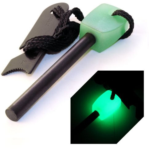 FLUORESZIEREND - Feuerstahl/Feuerstein (Zündstein) aus Magnesium (76mm Länge) für Outdoor/Survival, Camping-Anzünder (Firesteel), Nachtleuchtend - Marke Ganzoo