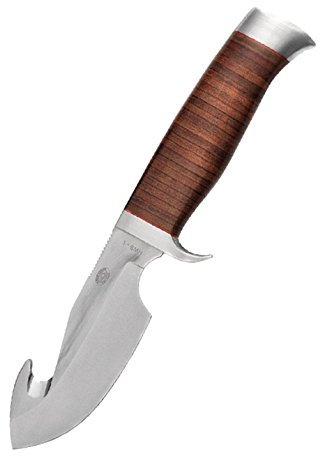 Waterbuck Messer mit Gut-Hook Klinge und Lederlamellengriff Jagdmesser mit Lederetui