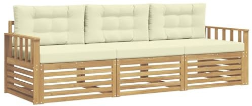 vidaXL Outdoor-Sofagarnitur mit Kissen 3 pcs Weiß und Creme Polyester, Outdoor Lounge, Moderne Ecksofa, Gartenmöbel, Terrassen-Sitze, Komfortables Set für Wohnräume