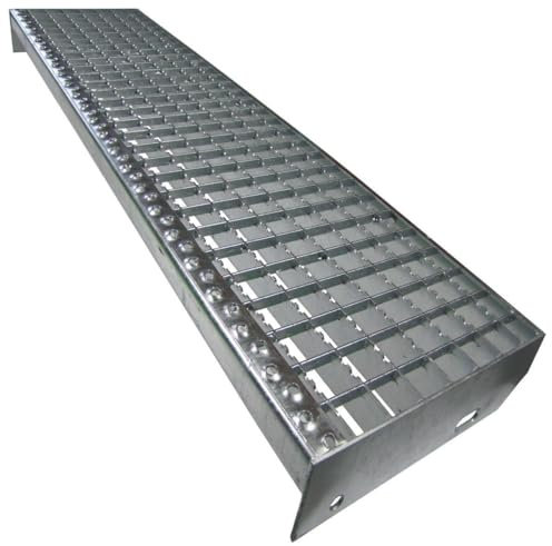 Gitterroststufe 800 * 270 mm feuerverzinkt in Stufenart ST 2 rutschhemmend Maschenweite 31 * 31 mm Normtreppenstufe Pressroststufe