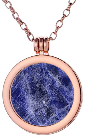 Morella Damen Halskette Rosegold 70 cm Edelstahl und Anhänger mit Edelstein Coin 33 mm Chakren Scheibe in Schmuckbeutel