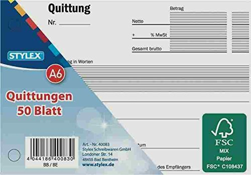 Stylex 40083 Quittungen A6, 50 Blatt (10er Pack)