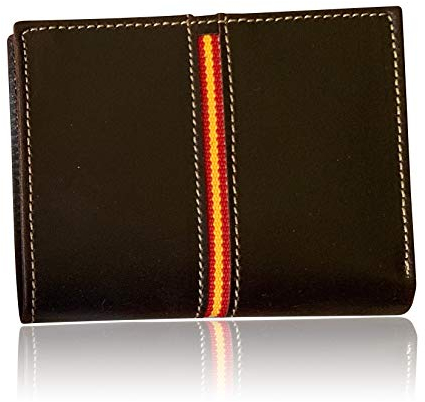 LEGADO Cartera Hombre Piel Bandera Vox II Marrón con Monedero Billetera Capacidad Varios Billetes de Cuero Regalo de Pulsera Bandera España y Tarjeta Proteccion RFID (Vertical)