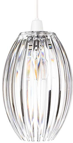 Modern Designer Easy Fit Pendant Shade with Beautiful Clear Acrylic Curved Rods | 18cm Diameter | 60w Maximum | Simple Installation by Happy Homewares