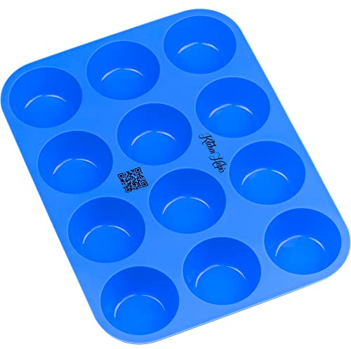 Kitchen Helpis® Moule silicone, lot de 2, 12 pièces, moule silicone patisserie, moule cupcake, moule muffins, moules à pâtisserie,moule muffins silicone, moule gateau,livre de recettes, moule a muffin