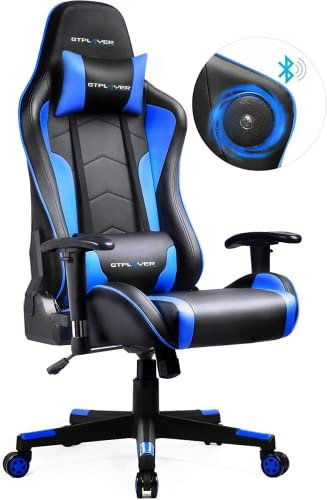 GTPLAYER Chaise Gaming Fauteuil de Bureau Chaise Gamer Music avec Haut-Parleur Bluetooth, Design Ergonomique (Bleu)