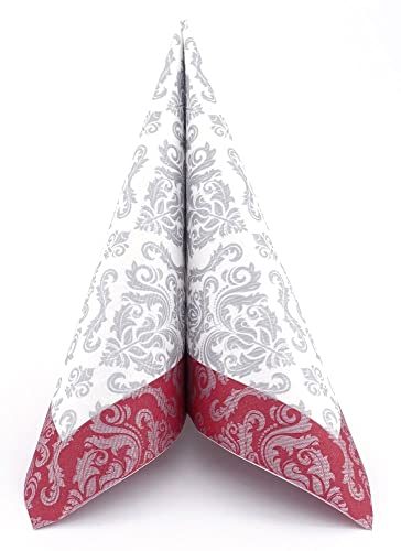 APARTina 50 Servietten Ornament Barock Silber stoffähnlich Airlaid, hochwertige stoffähnliche Servietten Einwegservietten Hochzeit Tischdeko Weinrot (Bordeaux, 40 x 40 cm)