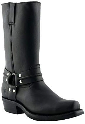 Grinders Renegade Hi Stivali Unisex di Pelle Nera Stile Motociclista Cowboy 4