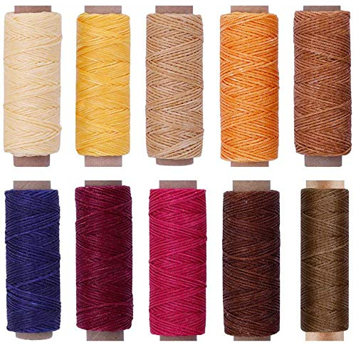 GiantGo 10 Farben gewachste Lederfäden, 328 Yards 150D Nähen gewachst Garn Handnähgarn Zubehör für Leder Handwerk DIY Handnähen Leder usw., 32,8 Yards/Farben