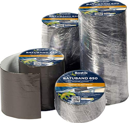 Bostik Batuband 650 – Bande d’Étanchéité Autocollante À Froid – Couverture, Façade, Vitrage, Maçonnerie, Industrie – 1 Rouleau – Gris – Longueur 10 m, Largeur : 22.5 cm, Épaisseur : 0,8 mm