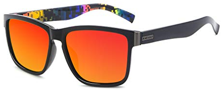 ANDOILT Vintage Lunettes de Soleil Polarisées pour Homme et Femmes Rétro Classiques UV400 Protection Lunettes Monture Noir Multicolore Verres Rouge