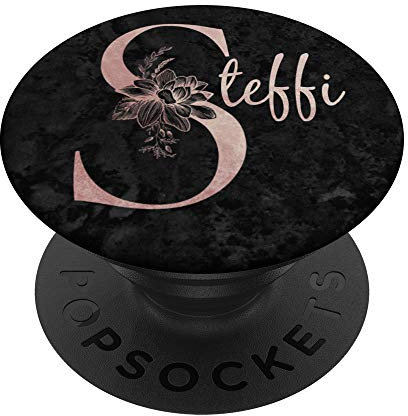 Steffi Name Personalized Pink Rose on Black Design PopSockets PopGrip: Ausziehbarer Sockel und Griff für Handys/Tablets mit Tauschbarem Top