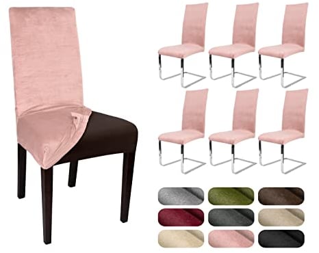 BEAUTEX 6er Set LEA Stuhlhusse, elastische Uni Stretch-Husse aus Samt Mikrofaser Farbe wählbar (Altrosa-Hell)