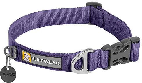 RUFFWEAR Front Range Hundehalsband, Robustes Tubelok-Gewebe, Aluminium-Leinenbefestigung & Schnalle, Helles, Stilvolles & Langlebiges Halsband für den Alltag, Purple Clay (Größe L, 51-66cm)