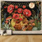 Uspring Totenkopf Blumen Tapisserie Blumen Skelett Tapisserie Mond Garten Tapisserie Pilz Pflanzen Tapisserie Trippy Vintage Tapisserie Wandvorhang Wandbehang für Zimmer (59,1 × 210,1 cm)