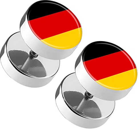 Taffstyle Runde Ohrringe Ohrstecker Fake Piercing Ohr Plug Flesh Tunnel Platte Stecker Fussball EM & WM Länder Flagge Fanartikel Deutschland