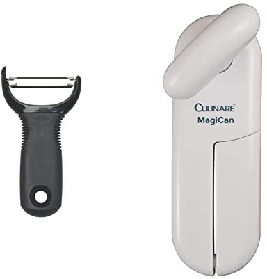 OXO Good Grips Y Peeler & Culinare C10015 MagiCan Tin Opener | White | Plastic/Stainless Steel | Manual Can Opener | Comfortable Handle for Safety and Ease