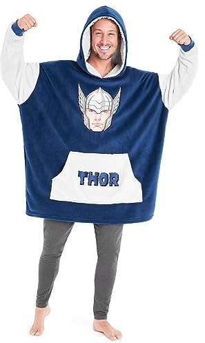 Marvel Felpa Uomo con Cappuccio Felpe Oversize Uomo in Pile Supereroi Avengers Captain America(Blu/Grigio)