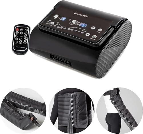 Dinamicamed ® PRO 8.0 Pressotherapie Professionelles Lymphdrainage Gerät Digital Compact, 6 Massage-Programme, 8 Luftkammern, Beinmassagegerät mit Bauch- & Beinmanschetten und Arme