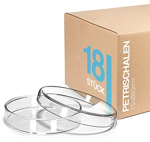 Tuuters Petrischale 18x Petrischalen aus Glas mit Deckel Labor Klarglas, sterilisierbar (15 x Ø 80mm)
