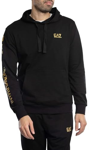 Emporio Armani EA7 Men's Hooded Sweatshirt with Logo Series in Lightweight Cotton
