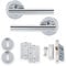 XFORT Polished Chrome Liberty Lever On Rose Lock Pack, Complete Set with T-Bar Door Handles, 65mm Sashlock, 75mm Ball Bearing Hinges and Escutcheons, for Wooden Doors Requiring Key Locking Security.