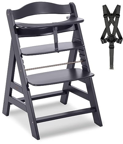 hauck Seggiolone Pappa in Legno Alpha+ - Seggiolone Evolutivo da 6 mesi fino a 90 kg, Design Elegante - Legno Certificato FSC®, Incl. Barra Frontale, Cintura Inguinale e a 5 Punti - Grigio