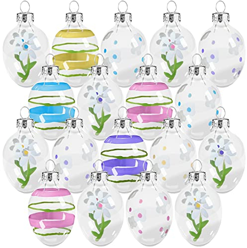 Glas-Osterei-Ornamente zum Aufhängen, Buntglas-Ei, handbemalt, Pastell-Ostereier für Baum, Frühling, Baumschmuck mit Schnur für Heimdekoration, Osterparty, 3,1 x 5,1 cm (handbemalter Stil), 18 Stück