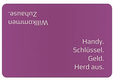 PR Print Royal Fußmatte mit Spruch - Handy, Schlüssel, Geld, Herd aus - Geschenk zum Einzug, Einweihungsgeschenk | rutschfest, 60x40cm, Filz, Hintergrund Pink
