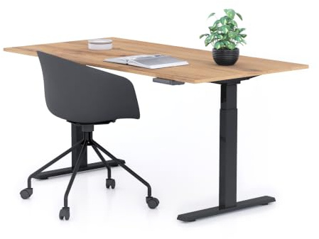 MOBILI FIVER, Verstellbarer Schreibtisch Clara 160x80 Eiche Rustikal mit schwarzen Beinen
