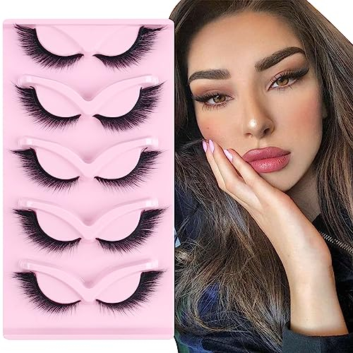 Parriparri Faux Cils Fox Eye Lashes 5 Paires Naturel Faux Cils en œIl de Chat Fluffy Cat Eye Lashes Doux Angel Winged Fake Eyelashes