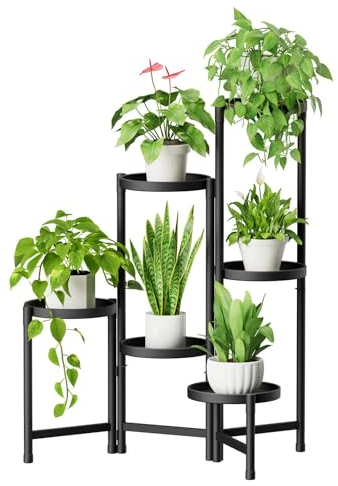 iDavosic.ly 6 Tier Plant Stand Indoor Tall, Corner Metal Tiered Plant Stands Outdoor for Multiple Plants, Folding Iron Flower Display Holders Rack Shelf, Black