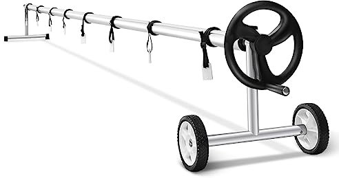 COSTWAY Système d'Enroulement Mobile pour Bâches Solaires, Enrouleur en Aluminium pour Couverture de Piscine, Longueur Maximum à 7 M, avec Roues en Caoutchouc (700 x 59,5 x 61,5 cm)