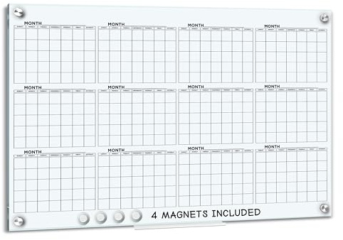 Glas Jährliche horizontale magnetische trocken abwischbare Tafel 24x36 Zoll Kalender
