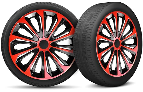 Radkappen 14 Zoll Radzierblenden 4er Set passend für alle Stahlfelgen - Einstellbarer Sicherungsring - Schwarz Rot