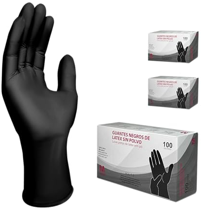 MUNTRADE Guantes Desechables de Látex - 100 unidades/caja, Sin Polvo, Guantes Látex (Negro, M)