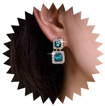 Inateannal Pendientes colgantes de esmeralda pendientes de gota de cristal verde pendientes cuadrados dorados con diamantes de imitación pendientes cuadrados color verde esmeralda para mujeres y niñas