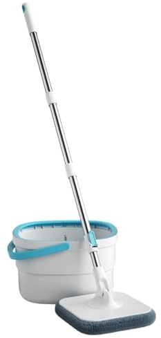 eurNhrN Mop de Cuadrado y un Cubo de 2.5L, trapeador Giratorio de 360 °, ciclomotor de Lavado a Mano con Cubo, Cubo