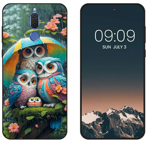 WUACYEAMING Funda Bonita para Huawei Mate 10 Lite,Carcasa con Aesthetic Lindo Dibujos,Ultrafina Suave TPU Antigolpes Case Divertidas Diseño Negro-Búho