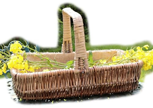 Lined Garden Trug Antique Wash Willow Rectangle Flower Garden Basket With Handle