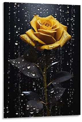 AEMYSKA Beautiful Yellow Roses Wall Art for Living Room Water Drops Vintage Floral Paintings on Canvas Wall Art Poster for Home Decorations Wall Decor 16 Wx24 L(40x60cm)