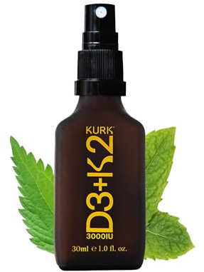 KURK Vegan Vitamin D3 K2 Spray for Everyday Wellness (30ml) | Vit D Spray, Normal Muscle Function, Delivers Vitamin K2 & 3000IU D3, Plant Based, Natural Ingredients, Refreshing Mint Taste