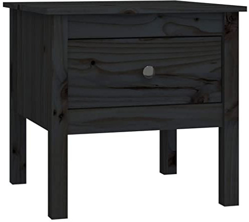 SDWEHO7 Beistelltisch Couchtisch Sofatisch Kleiner Wohnzimmertisch mit Schublade, Schmaler Nachttisch für kleine Räume, Schwarz 50x50x49 cm Massivholz Kiefer