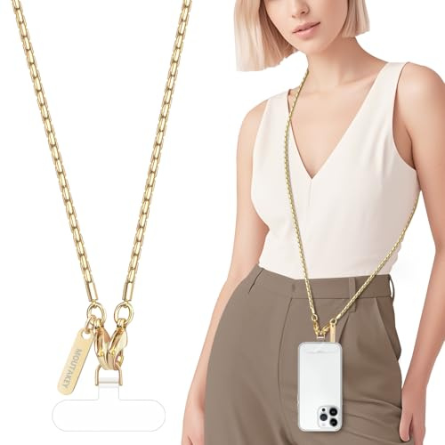 MOUTAKEY Metal Cell Phone chain Crossbody Phone lanyard with 2 Tether Tabs Detachable iPhone Chain Crossbody Strap,Non-rusting,Solid,iPhone Lanyard for Women Girls Travel Shopping Party Camping