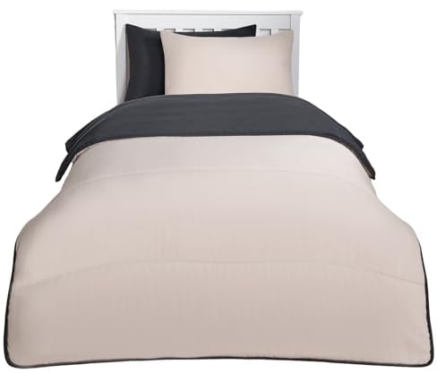 OHS 10.5 Tog Coverless Duvet Single - Reversible Quilted Bedding, Washable Microfibre Super Soft Warm Comfy for Camping, Black/Stone