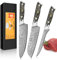 kyushublade Knife Set, Damascus Kitchen Knife Sets Made of 67-Layer of VG10 Steel, Full Tang Kitchen Knives Set with Ergonomic Black and Gold Resin Hanlde, for Home Restarent, Gift Box, 3-Pieces