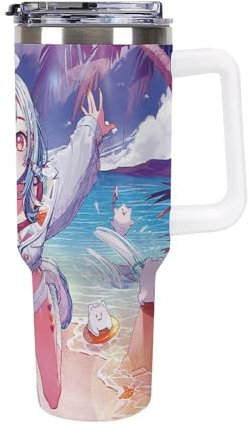 Niapessel Leak Proof Tumbler, Insulated Water Bottles with Straw, Cute Anime Girl Insulated Cup with Handle 40 Oz Stainless Steel Flask for School, Travel, Car, Sports, Work